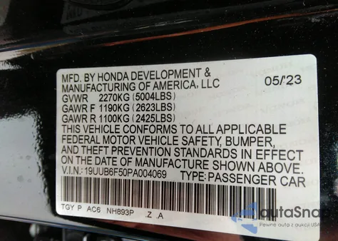 2023 Acura Tlx A-Spec Package из США, поврежденный, VIN 19UUB6F50PA004069